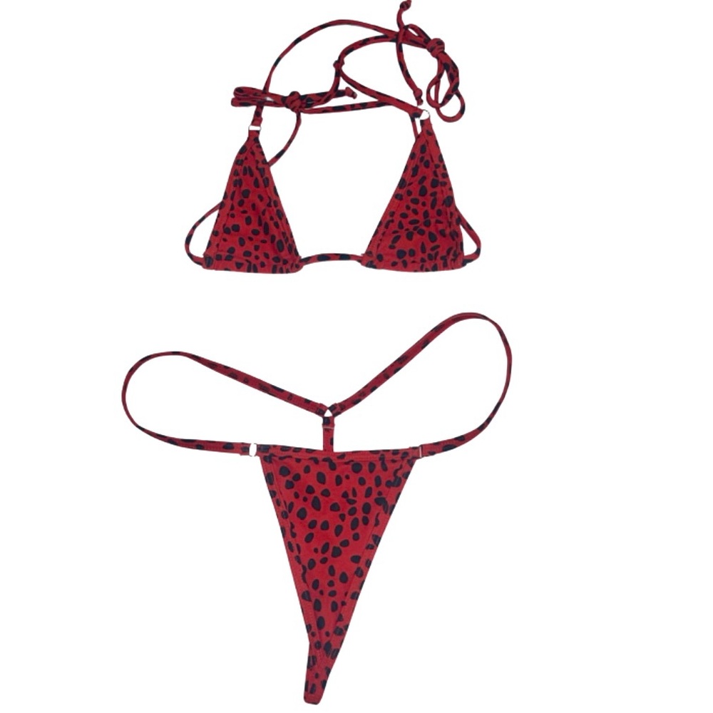 Red & Black Dot Bikini Size L Swimwear Tropical Vacation